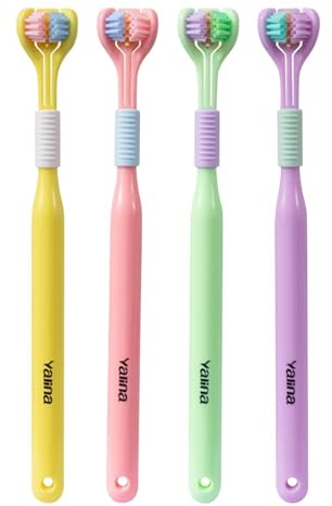 4 piezas cepillo de dientes de tres lados para adultos, en forma de V, 4 piezas, cepillo de dientes de tres lados, limpia suavemente y suavemente cualquier diente y cuidado de las encías todos los