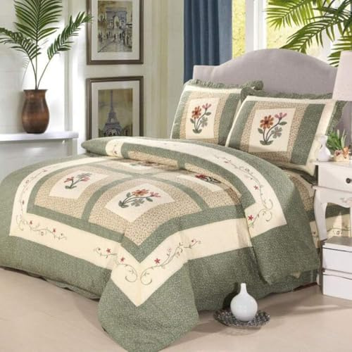 Colcha De Patchwork Colcha Acolchada De 3 Piezas Bordada Juego De Mantas Edredón Colchada Vintage Colcha De Patchwork Incluye 1 Colcha 2 Almohadas, CC, 230X250CM