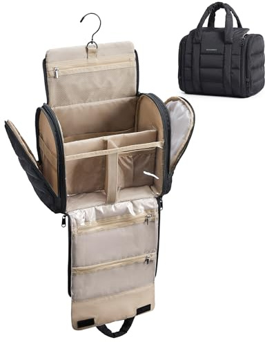 BAGSMART Kulturbeutel zum Aufhängen Groß Kulturtasche Damen für Reise | Doppeltes Reißverschlussfach, wasserabweisend, 4 Fächer, Aufhängehaken, 28x23x18cm, für Reise, Fitness, Camping