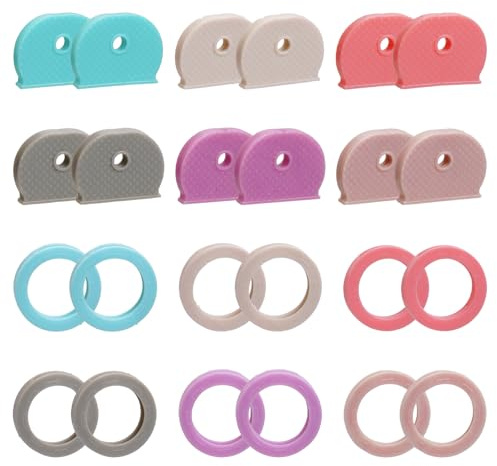 Glowity 24 Pack Key Covers Caps, Plastic Key Color Identifiers Key Caps Covers Tags Set for Standard Flat House Keys Organization (Not Suitable for Odd-Shaped Keys), 6 Colors, 2 Styles