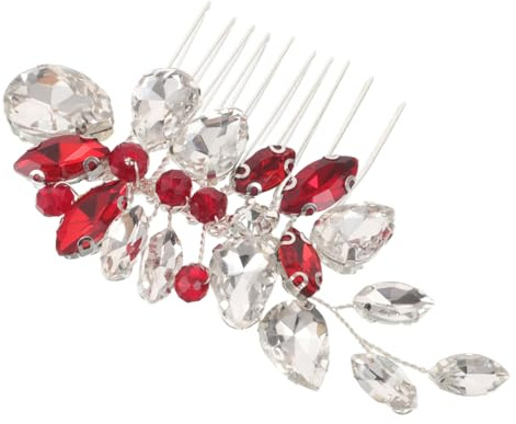 LIFKOME Tocados De Novia Adorno Para El Pelo De Novia Pasador De Cabello De Boda Accesorio Nupcial Peine Lateral De Diamantes De Imitación Metal Rojo