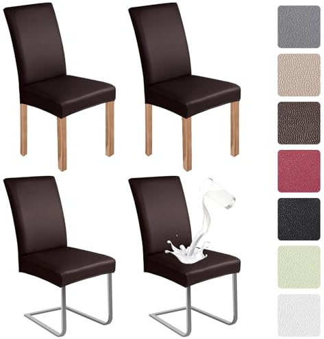 jabeick PU Stuhlhülsen 4er Set Kunstleder Stuhlhülsen Schwingstühle wasserdicht Elastische Hülsen für Stühle Universell Stuhlhülsen Haus Büro Restaurant Hotel Bankett Hochzeit (Kaffeefarbe)