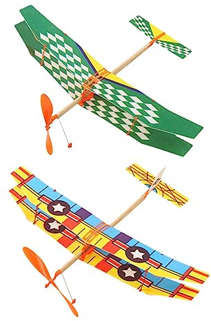 WOONEKY 2Pcs Glider Plane Elastic Rubber Band Powered Educational Aircraft Model for Outdoor Play Lightweight Portable Design Random Pattern Birthday Gift for Boys
