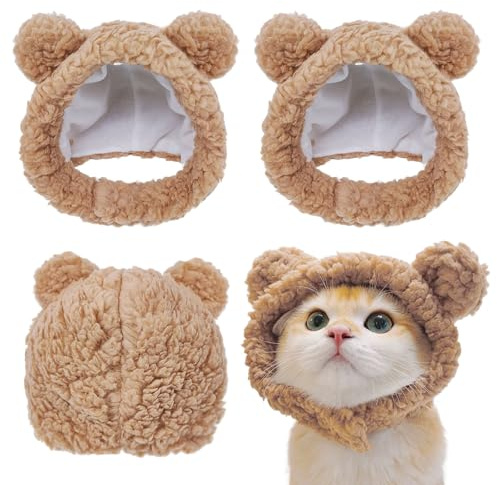 GYIOFAI 3 Pezzi Cappello Gatto, Cappello Caldo per Animali Domestici Carino Cappellino Cane per Gatti e Cani di Piccola Taglia, Accessori Costume (marrone)