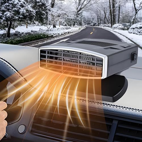 WEQNGIU Tragbarer Auto-Heizstrahler, 12V 200W 360° Drehbar, Schnelle Heizfunktion zum Entfeuchten der Windschutzscheibe, mit Zigarettenanzünderanschluss für Autos