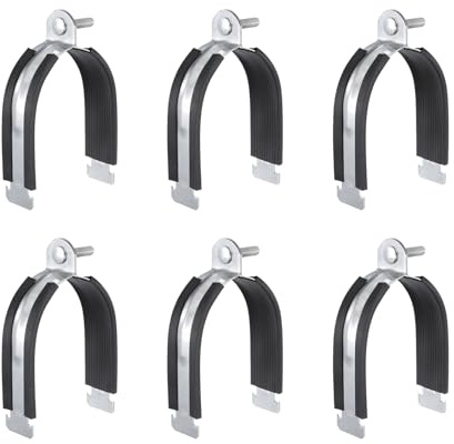 HARFINGTON 6pcs Rubber Cushion Strut Clamp 4 Universal Carbon Steel Strut Clamps with Bolt and Nut for Copper PEX Pipes CVPC Tubing, Silver Black
