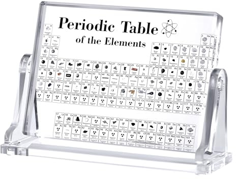 HeiMma Acrylic Periodic Table with Real Elements Inside，Size: 8.3” * 5.5”, Gifts for Science Lovers Science Teacher Student