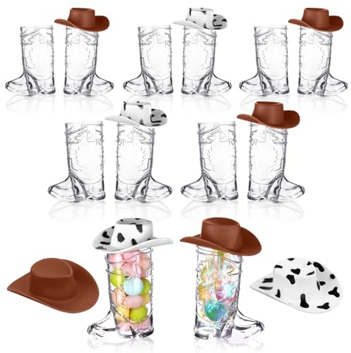 Haishell 24 Pcs 1oz Cowboy Boot Shot Glasses Plastic Mini Western Hat Cowgirl Shot Glass Cups Cute Beer Mugs for Birthday Cowboy Bachelorette Themed Party Supplies Wedding Decorations