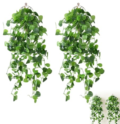 Sxingh Lot De 2 Plantes Artificielles Tombantes, Feuille Verte, Modèle B | longueur 105 cm, Feuillage Dense, Réaliste,Plante Suspendue,Pour Mur Jardin Panier Suspendu,Décoration Intérieure Extérieure
