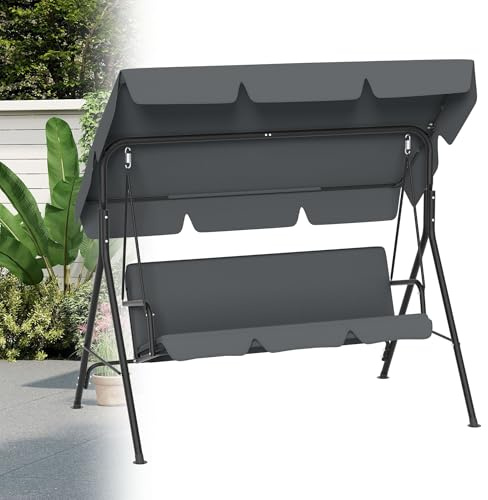 TATIVALO Hollywoodschaukel 3-Sitzer, Gartenschaukel mit verstellbarem Sonnendach & Kissen, Stabiler Stahlrahmen, 200 kg belastbar, Schaukelbank für Garten, Terrasse & Balkon, 193 cm – Grau