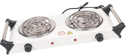 FewNvWa Piastra Riscaldante Elettrica Doppio Fornello Selezione Temperatura Costruzione in Metallo Leggera Adatta per Cucine Compatte Riscaldamento Alimenti E