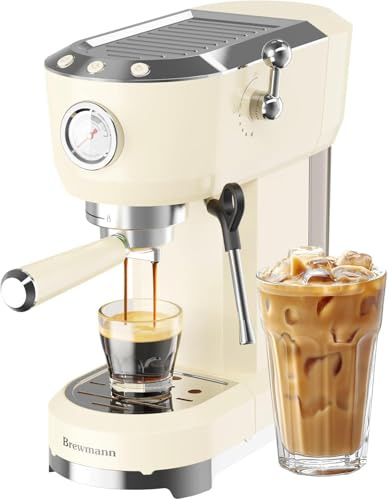 Brewmann Espresso Machine 20 Bar, Latte and Cappuccino Machine with Steam Milk Frother, Fast Heating, Professional Espresso Maker for Home, 42oz Removable Water Tank, Cream