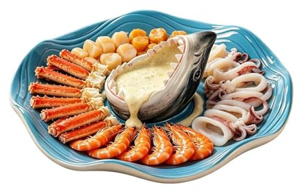 Shark Sushi Plate - Funny Hand-Painted Shark Dish with Sauce Compartment - Funny Sushi Platter Tray | for Fish Taco Octopus Shrimp Sardine Burger Cheeseburger Cheese Sauce Snack Popcorn Food