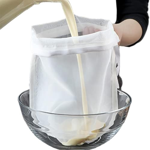 Lot de 4 sacs en tissu à mailles fines pour fromage, sacs passoire en nylon réutilisables pour la cuisine, filtre multi-tailles de qualité alimentaire pour filtrer le yaourt, le lait noix, le boui