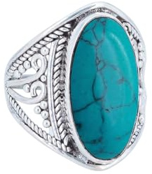 mantraroma Türkis Edelstein Ring Damen 925 Sterling Silber – Cabochon Vintage Silberring, eleganter Statement Schmuck