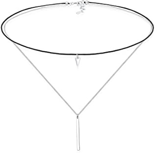 Elli Damen Echtschmuck Halskette Kette Choker mit Anhänger Layer Dreieck Rechteck Geo in 925 Sterling Silber vergoldet 36 cm Länge