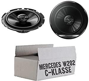 JUST SOUND best choice for caraudio Lasse W202 Ablage - Lautsprecher Boxen Pioneer TS-G1720F - 16,5cm 2-Wege Koax Koaxiallautsprecher Auto Einbausatz - Einbauset passend für Mercedes C-Klasse