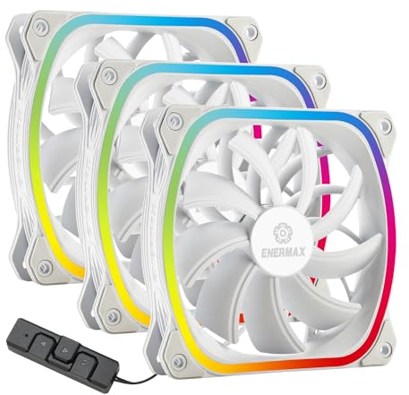 ENERMAX SquA RGB PWM 120 mm ARGB PC-Lüfter mit RGB-Steuerbox 3 Stück– Lufteinlass – Vortex-Rahmen – hoher Luftstrom –300-1.500RPM - Weiß – UCSQARGB12P-W-BP3