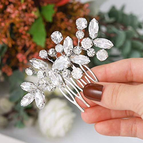 Unicra Braut Hochzeit Haarkamm Kristall Haarschmuck Braut Haarteile für Frauen und Mädche (Silber)