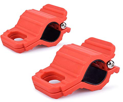 RACEFOXX Motorrad Lenker/Rahmen Abspann - Klammern, Abspannsystem Clips, zum abspannen von Motorrädern oder Rollern auch mit Handschutz Transportclips für Zurrgurte 2er Set, rot