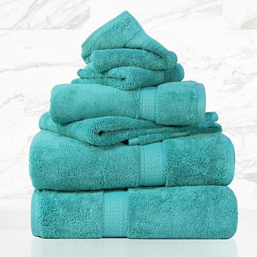 Superior Set di asciugamani in cotone egiziano da 800 g/m², include 2 asciugamani da bagno, 2 asciugamani per le mani, 2 asciugamani per il viso, essenziali per il bagno di lusso, ultra spessi, spa,