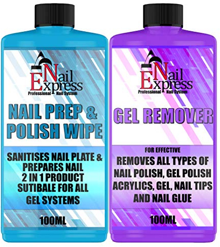 2X100Ml Nail Gel Polish Prep & And Wipe + Remover Uv Led Manicure Acetone Finishing Wipe Sticky Residue Remover Cleanser Brush Cleaner Foil Soak-Off Gel Kit