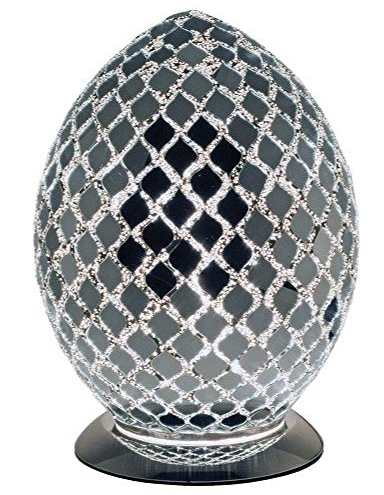 Britalia Mirrored Tile Mosaic Glass Vintage Egg Table Lamp 30cm | Chrome Base | 1 x ES E27 Bulb Required (Not Included) | Study - Bedroom - Lounge | Desk Light