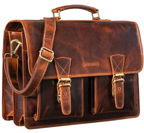 STILORD Jeffrey Lehrertasche Aktentasche Leder Große Vintage Ledertasche zum Umhängen 15.6 Zoll Laptop Tasche für Schule Uni Business Trolley Aufsteckbar Farbe:princeton - braun