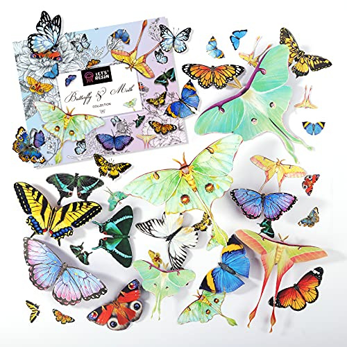 LET'S RESIN Realistic Paper Butterfly Moth,46 Pcs Double-Sided Faux Butterfly,Epoxy Resin Supplies,Vintage Floral Decoration,Resin Accessories for Art,Crafts,Molds