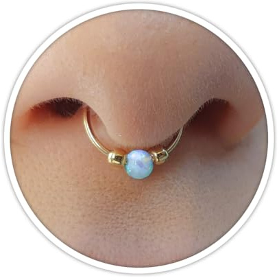 Gold gefälscht Septum - Kein Piercing benötigt - Dünn 20g 8mm Ring 3mm Weiß Opal - Gold gefüllt Fake Septum Piercing