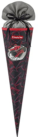 Step by Step Schultüte Ninja Yuma, schwarz-rot, passend zum Schulranzen, aus recycelten PET-Flaschen, Verschluss aus Stoff, 5L Füllvolumen, 70 cm Höhe, für die 1. Klasse