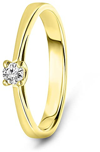 MIORE Ring Damen 0.10 Ct Solitär Diamant Verlobungsring aus Gelbgold 14 Karat / 585 Gold, Schmuck (14 Karat (585) Gelbgold, 48)