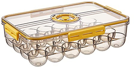 Boites a Oeufs, Boite Range Oeuf de Cuisine, Boîte de Rangement d'oeufs de Réfrigérateur Avec Couvercle, Boîte à Oeufs épaisse Empilable Transparente, Stockage 18-24 Oeufs (Jaune, 24 cellules)
