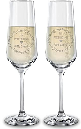 Sektglas mit Gravur 2er-Set - mit Namen selbst gestalten - Personalisiertes Geschenk, Geburtstag, Weihnachten, Valentinstag, Jahrestag, Hochzeit I Lasergravur, 200 ml - Für immer & ewig