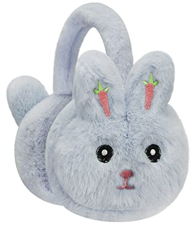 YJZQ Orejeras térmicas de felpa para niños y niñas, con orejas de conejo brillantes, de terciopelo suave, calentador de orejas de invierno para niños, Conejo gris, Talla única