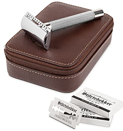 Störtebekker® Premium Rasierhobel Solingen Stahl im Set - inkl. Rasierhobel Etui und 10 Störtebekker Klingen - perfekt zum Reisen - Hochwertiges Rasierset/Bartpflege Set für Männer - Geschenkidee
