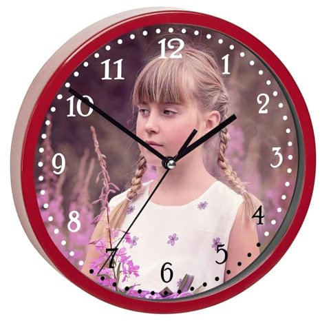 CreaDesign, Wanduhr für Kinderzimmer individuell, Kinderuhr rot mit Quarz Uhrwerk, personalisiert mit Name, Durchmesser 19,5 cm