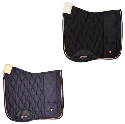 Marengos - Schabracke Modern Rosé | Dressurschabracke m. Schaumstoff-Füllung & Tasche | Polsterung am Widerrist | Barockschabracke m. floraler Steppung & Zierkordel | Warmblut Schabracke in Schwarz