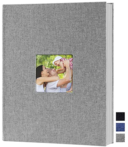 Benjia Album photo à pochettes A4 - Format portrait - 100 pages - Couverture en lin - Album photo à insérer pour 100 photos A4 - Gris