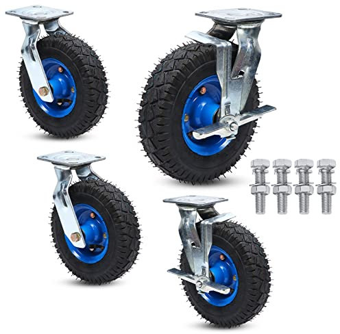 LIGUOYI Geräuschlose Schwerlast Räder 4 Stück Gummi Lenkrolle, Industrie Plattformwagen Lenkrolle, 360 Grad Drehbar 800 Kg Tragkraft, Mit 2 Rillenkugellager, Luftrad Casters, Mit Schrauben