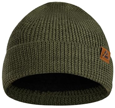 DANISH ENDURANCE Merinowolle Mütze mit Fleece, Warme Wintermütze, Stretchy & Bequem, Unisex, Beanie für Damen & Herren, Grün, Einheitsgröße