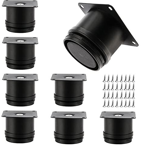 MUKCHAP 8 PCS 50mm Black Adjustable Furniture Legs, 2 Inch Adjustable Metal Cabinet Feet with Screws for Nightstand