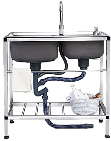 Acciaio Inox Lavello da Cucina,Lavandino Autoportante,lavello Commerciale per Ristorante con Rubinetto,Antiruggine e Anticorrosione,Per Garage,Ristorante,cantina,interni,Esterni. (Size : 80x45x75cm)