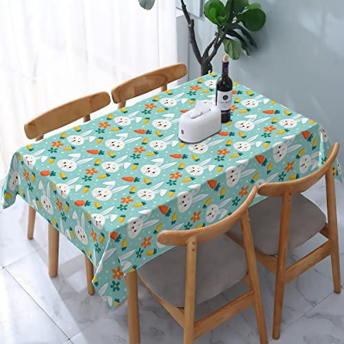 Osterhase Karotte rechteckige Tischdecke 54 x 72 Zoll Kaninchen Marineblau Frühlingsferien waschbar Falten Tischdecke auslaufsicher ölbeständiges Polyester schmutzabweisend Tischdecke für drinnen un
