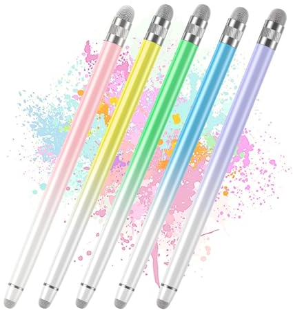 Bopomofo Tablet Stift,5 Stück Touchscreen Stift Hochpräzise Faserspitze,Universal Stylus Pen für iPhone,kompatibel mit iPad, Android,Tablets und Alle Touchscreens (Rosa/Gelb/Grün/Blau/Lila)