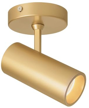 Aisilan 9W LED Gold Directional Dimmable Ceiling Spotlight Indoor, Anti-Glare Adjustable Angle Wired Spot Light for Picture, Bedroom and Kitchen - Warm Light 3000K, CRI 97 Flicker-Free