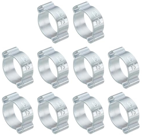 PATIKIL 30 Pack 13-15mm Double Ear Hose Clamp, Galvanized Steel Crimp Rings for Tubing Pipe Fitting Connections, Silver Tone