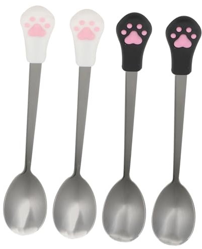 DOITOOL 4pcs Pet Food Spoon Dog Cat Spoon Stainless Steel Cat Claw Design for Wet Treats Feeding at Home Travel