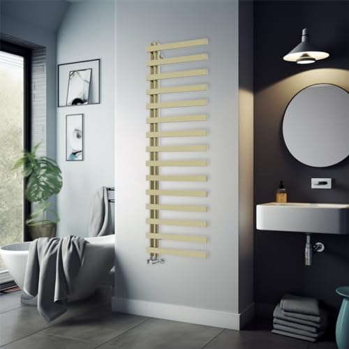 Warmehaus 1600x600mm Square Brushed Brass Designer Heated Towel Rail | Central Heating Towel Radiator, Bathroom Ladder Radiator Warmer, Modern, for Bathroom and Kitchen, Corrosion Resistance