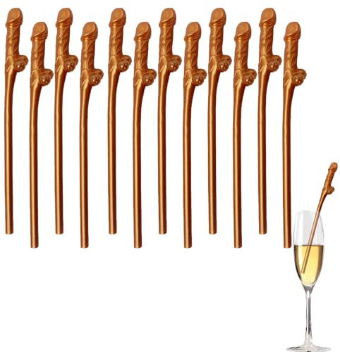LINXINS 12Pcs Party Drinking Straws Hen Party Straws Party Straws Reusable Plastic Party Accessories for Bar Party Birthday Wedding Rose gold